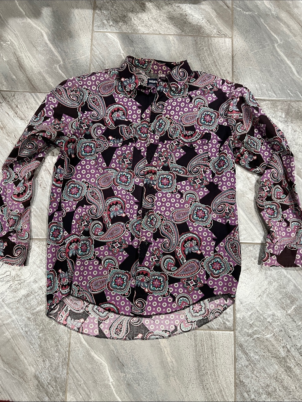 Wrangler 90s brush topper Purple Paisley Print Button-Down Shirt